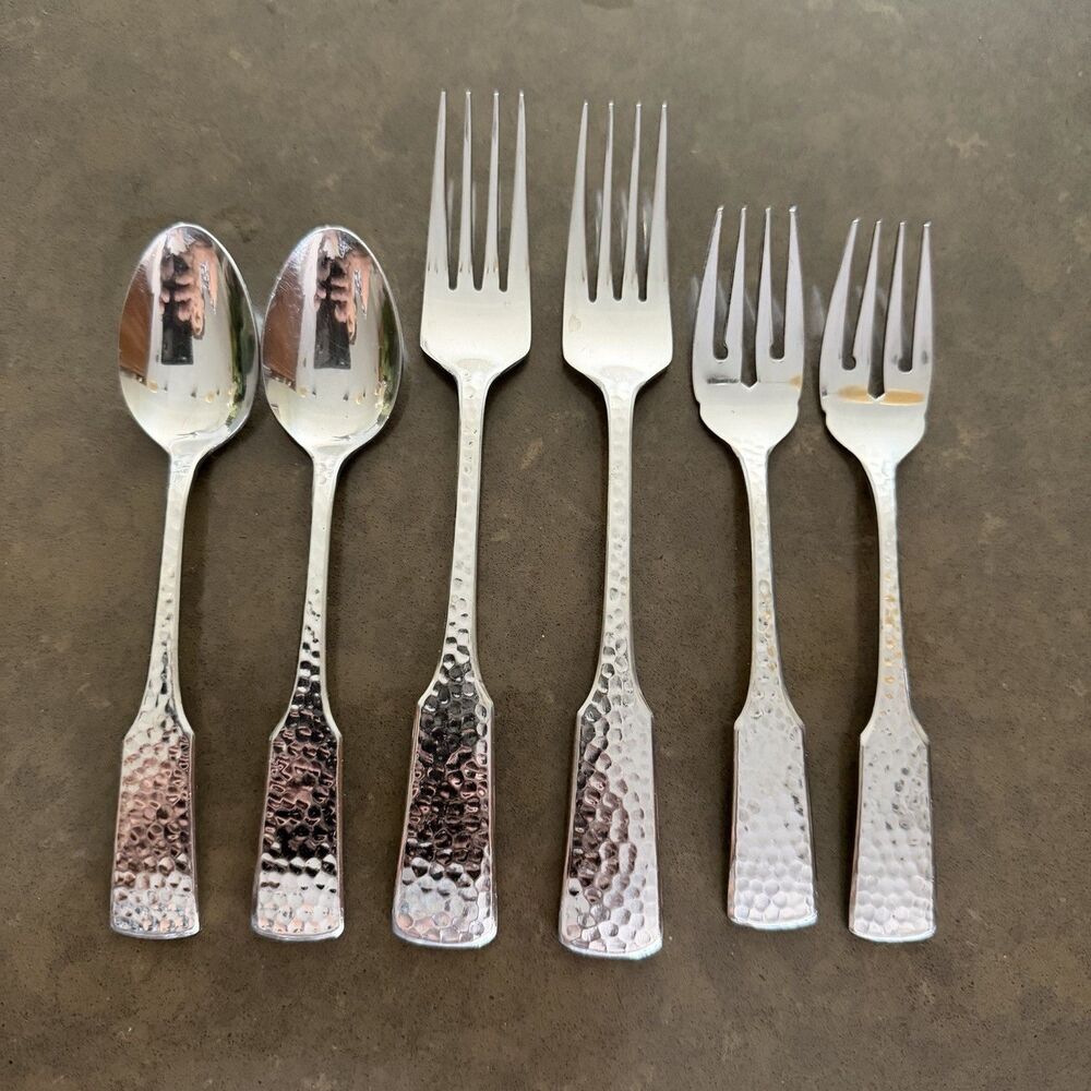 Lot Dinner Salad Forks Spoons HABITAT Japan stainless flatware Set Hammered
